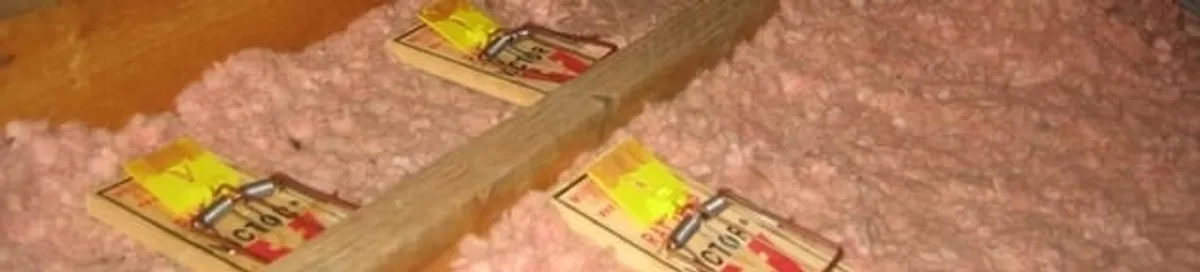 Mouse traps placed in an attic for rodent control in Grand Rapids, MI